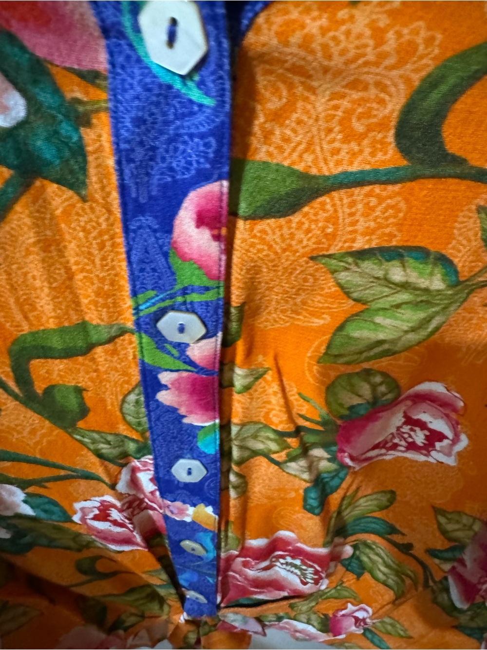 John Mark Orange Floral Button-Front Blouse with Pink Blooms - Picture 8 of 9